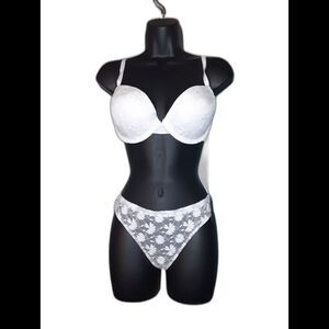 Youmita 38B White Floral Lace Push-Up Bra & Large Floral Lace Panty NWT